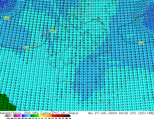 Height/Temp. 500 hPa UK-Global Mo 27.05.2024 00 UTC