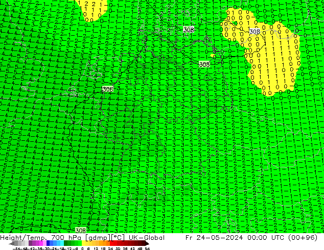 Géop./Temp. 700 hPa UK-Global ven 24.05.2024 00 UTC