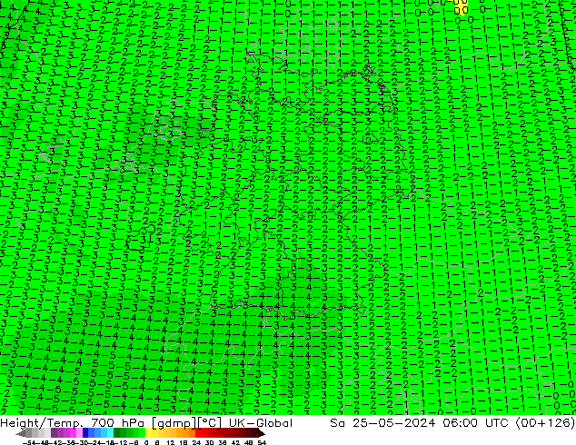 Height/Temp. 700 hPa UK-Global Sa 25.05.2024 06 UTC