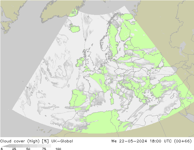 Cloud cover (high) UK-Global We 22.05.2024 18 UTC