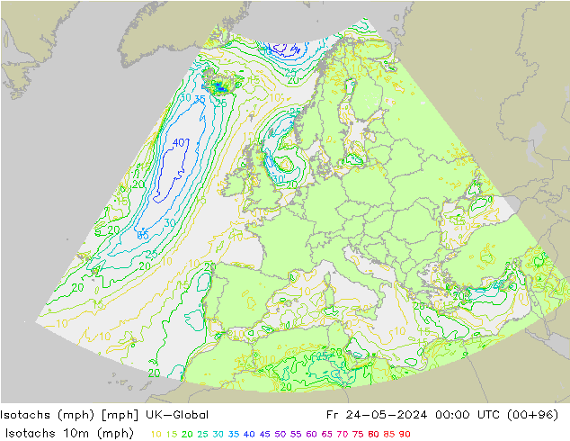 Isotachs (mph) UK-Global Fr 24.05.2024 00 UTC