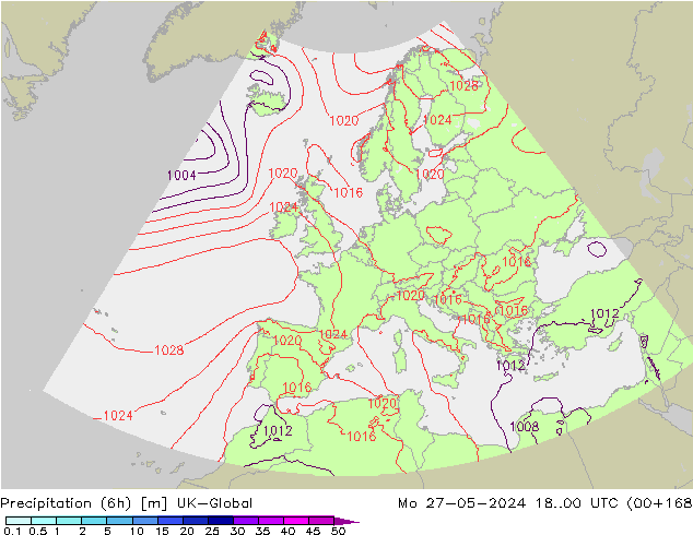 Precipitation (6h) UK-Global Mo 27.05.2024 00 UTC