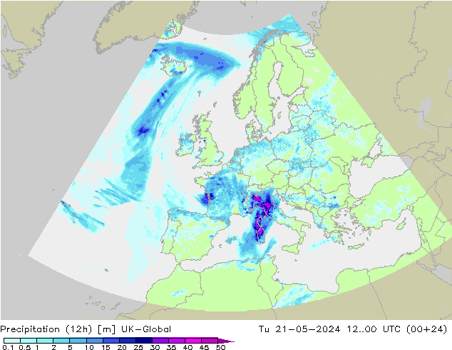 Totale neerslag (12h) UK-Global di 21.05.2024 00 UTC