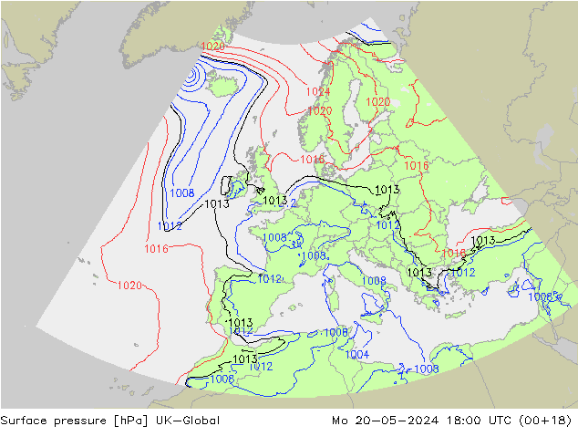 地面气压 UK-Global 星期一 20.05.2024 18 UTC