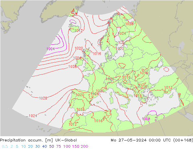Toplam Yağış UK-Global Pzt 27.05.2024 00 UTC