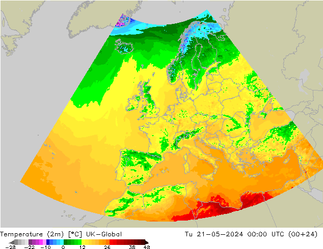 Temperatura (2m) UK-Global Ter 21.05.2024 00 UTC