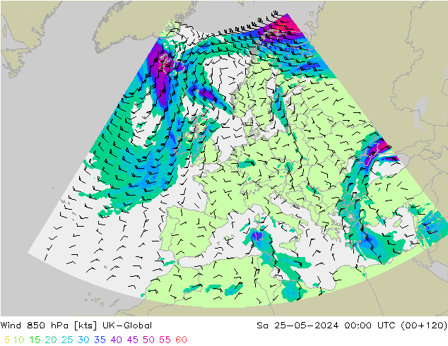 Wind 850 hPa UK-Global Sa 25.05.2024 00 UTC