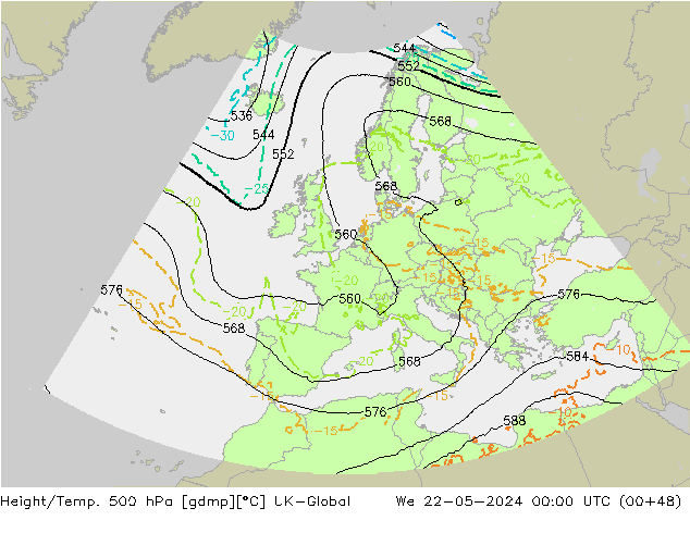 Géop./Temp. 500 hPa UK-Global mer 22.05.2024 00 UTC