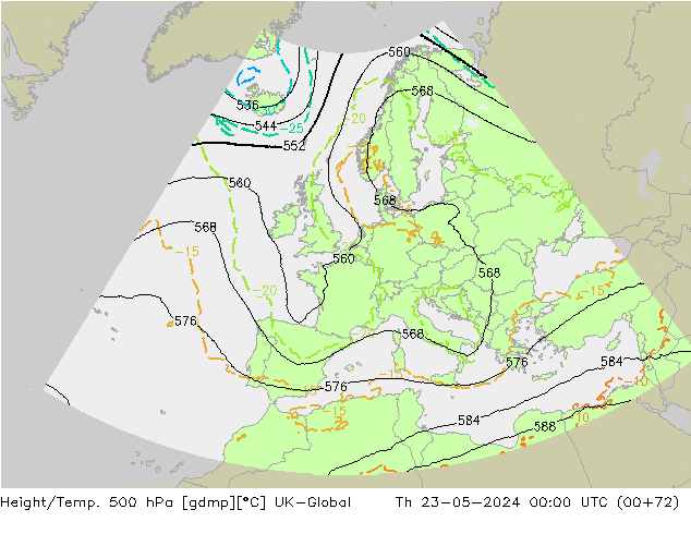 Yükseklik/Sıc. 500 hPa UK-Global Per 23.05.2024 00 UTC