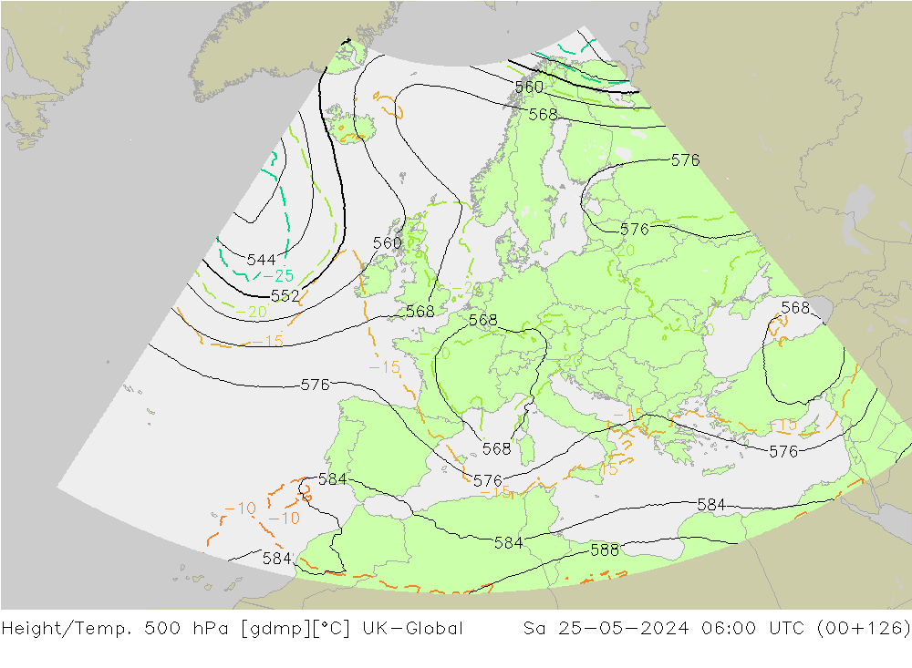 Height/Temp. 500 hPa UK-Global Sa 25.05.2024 06 UTC