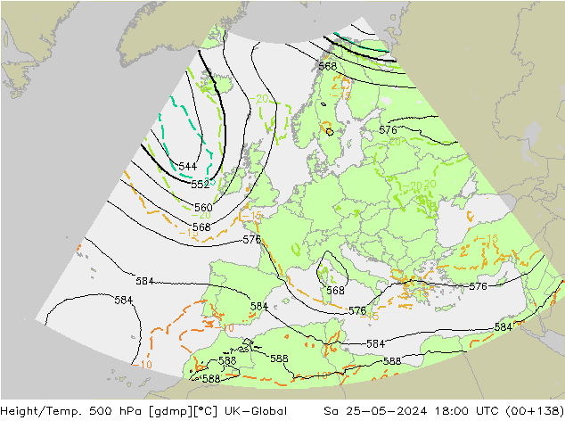 Géop./Temp. 500 hPa UK-Global sam 25.05.2024 18 UTC