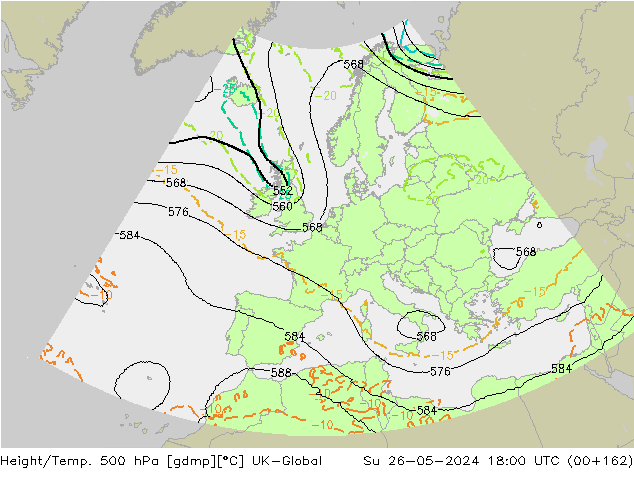 Yükseklik/Sıc. 500 hPa UK-Global Paz 26.05.2024 18 UTC