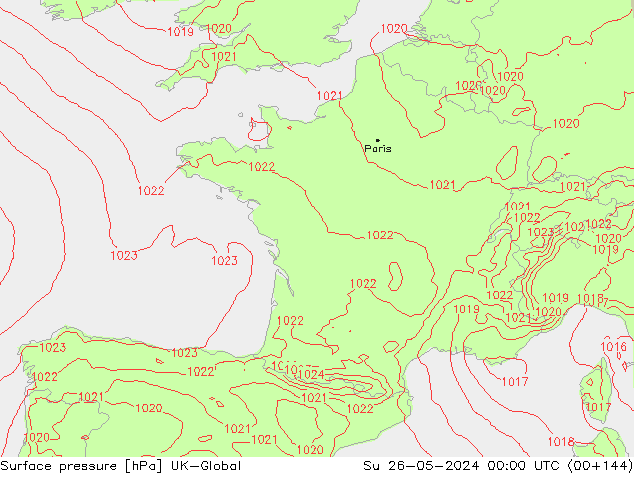 Presión superficial UK-Global dom 26.05.2024 00 UTC