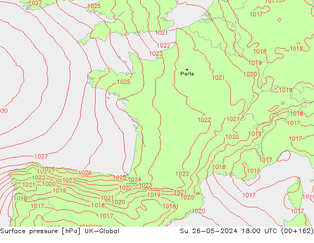 pression de l'air UK-Global dim 26.05.2024 18 UTC