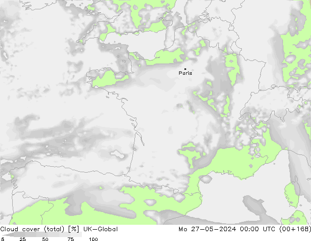 Nuages (total) UK-Global lun 27.05.2024 00 UTC
