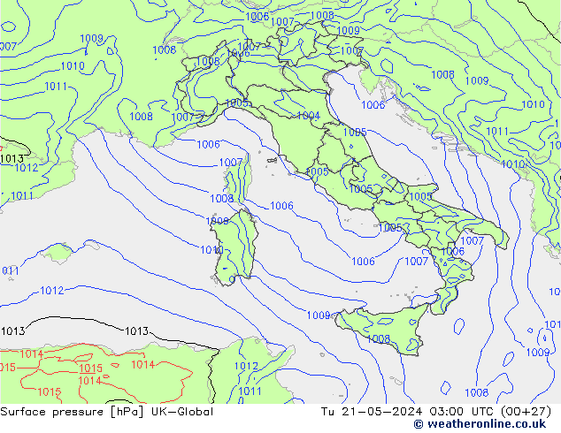 Pressione al suolo UK-Global mar 21.05.2024 03 UTC