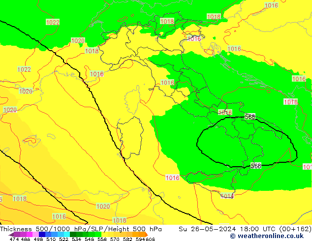 Thck 500-1000hPa UK-Global Ne 26.05.2024 18 UTC