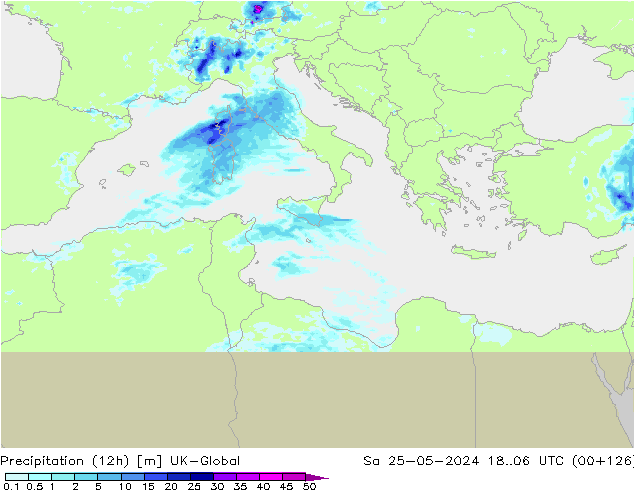 Precipitación (12h) UK-Global sáb 25.05.2024 06 UTC
