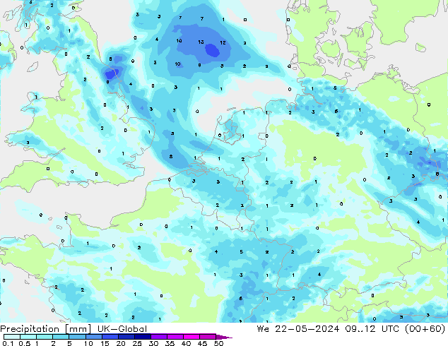 Precipitación UK-Global mié 22.05.2024 12 UTC
