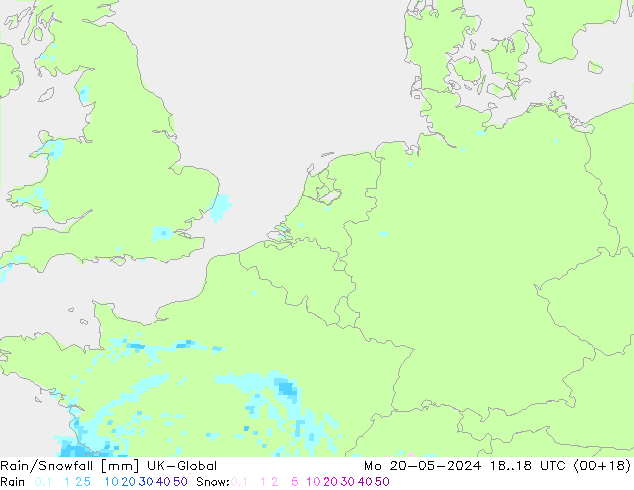 Rain/Snowfall UK-Global Pzt 20.05.2024 18 UTC