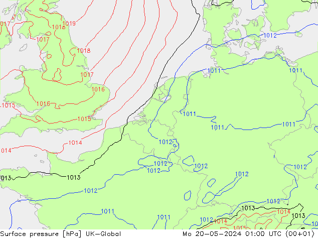 pression de l'air UK-Global lun 20.05.2024 01 UTC