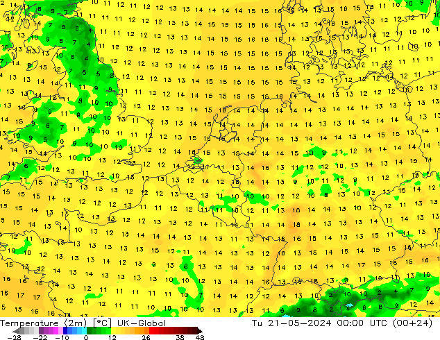 Temperatuurkaart (2m) UK-Global di 21.05.2024 00 UTC