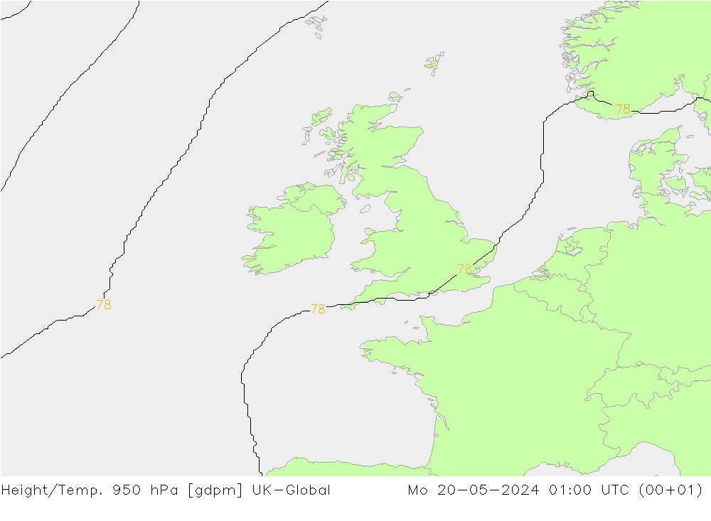 Height/Temp. 950 hPa UK-Global Mo 20.05.2024 01 UTC