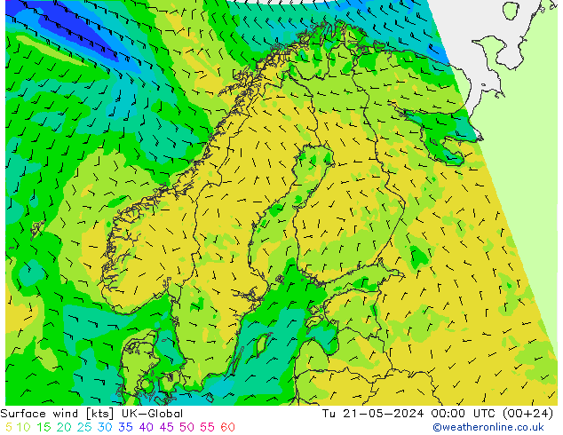风 10 米 UK-Global 星期二 21.05.2024 00 UTC