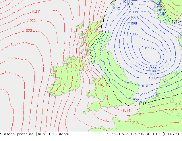 Atmosférický tlak UK-Global Čt 23.05.2024 00 UTC