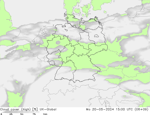 zachmurzenie (wysokie) UK-Global pon. 20.05.2024 15 UTC