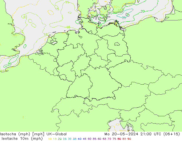 Eşrüzgar Hızları mph UK-Global Pzt 20.05.2024 21 UTC