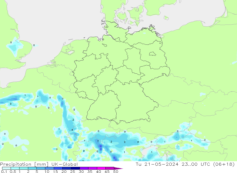 Precipitation UK-Global Tu 21.05.2024 00 UTC
