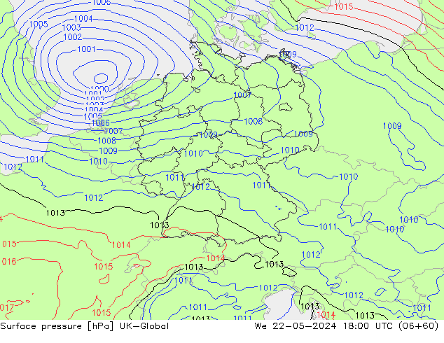 Atmosférický tlak UK-Global St 22.05.2024 18 UTC