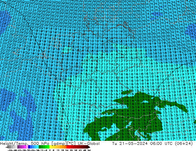 Yükseklik/Sıc. 500 hPa UK-Global Sa 21.05.2024 06 UTC