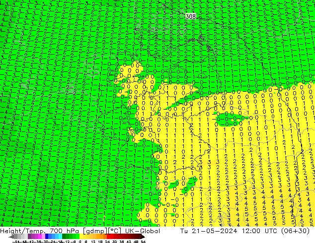 Géop./Temp. 700 hPa UK-Global mar 21.05.2024 12 UTC