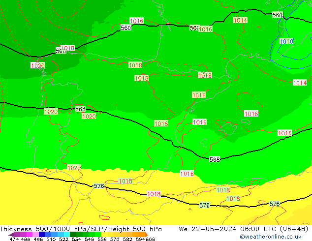 Thck 500-1000hPa UK-Global St 22.05.2024 06 UTC