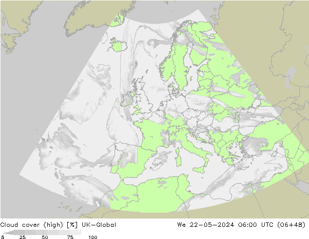 Cloud cover (high) UK-Global We 22.05.2024 06 UTC