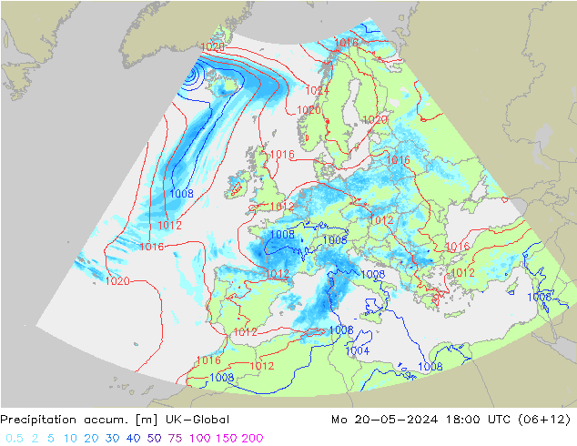Precipitation accum. UK-Global pon. 20.05.2024 18 UTC