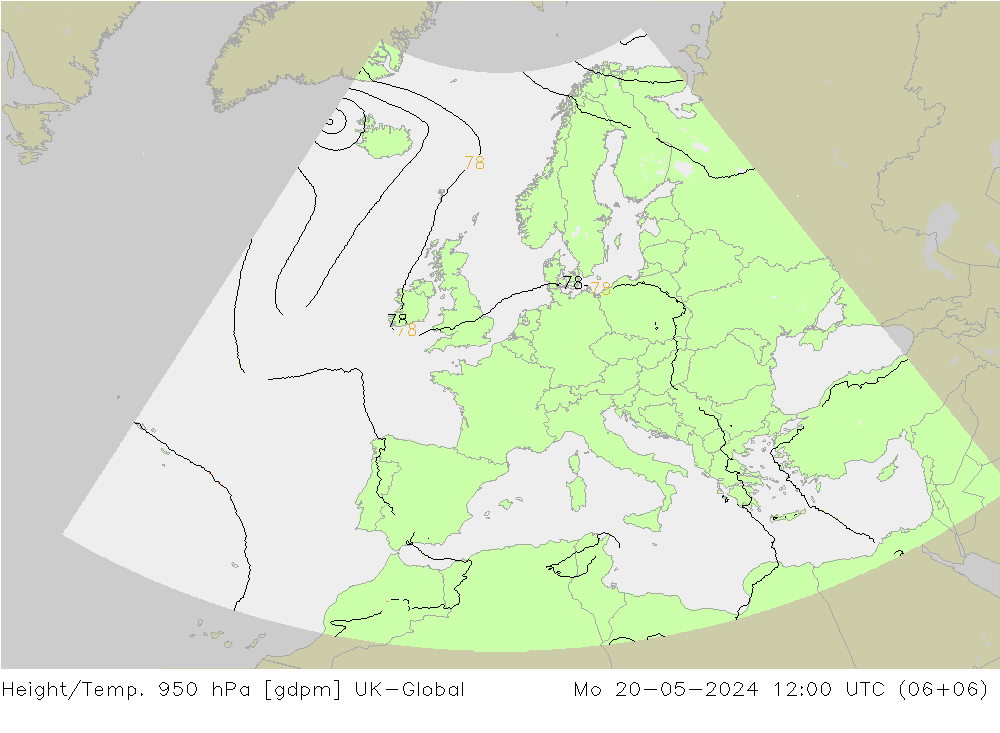 Height/Temp. 950 hPa UK-Global Mo 20.05.2024 12 UTC