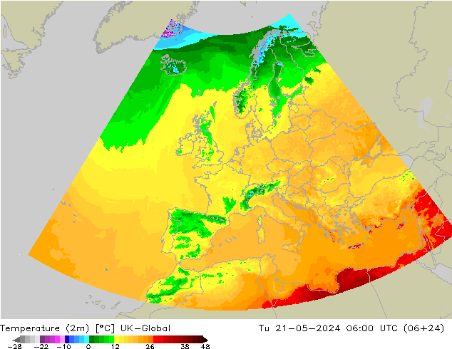 Temperaturkarte (2m) UK-Global Di 21.05.2024 06 UTC