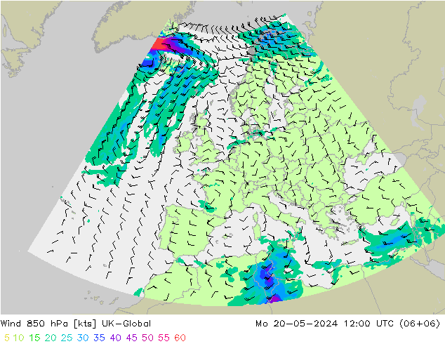 Wind 850 hPa UK-Global Mo 20.05.2024 12 UTC