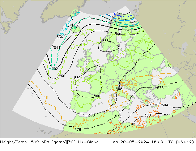 Height/Temp. 500 hPa UK-Global Mo 20.05.2024 18 UTC