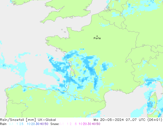 Rain/Snowfall UK-Global  20.05.2024 07 UTC