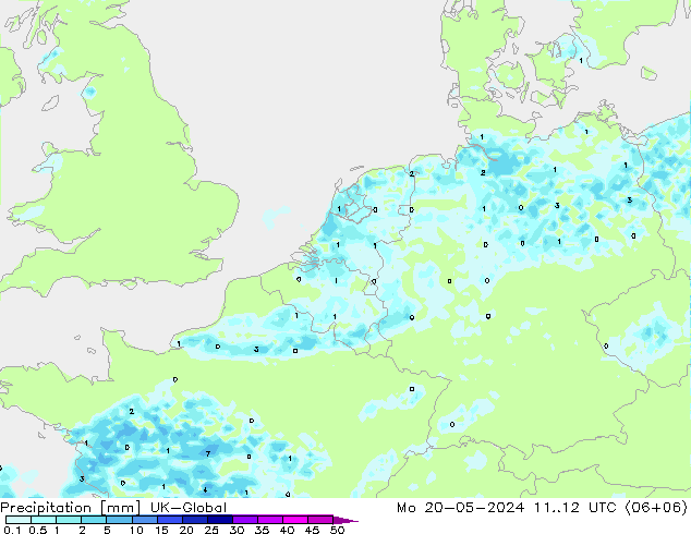 Srážky UK-Global Po 20.05.2024 12 UTC