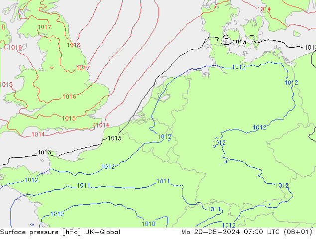 地面气压 UK-Global 星期一 20.05.2024 07 UTC