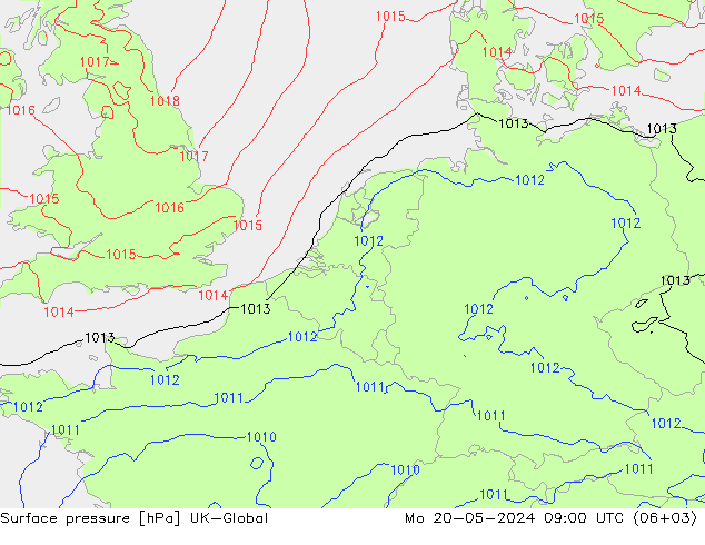 地面气压 UK-Global 星期一 20.05.2024 09 UTC