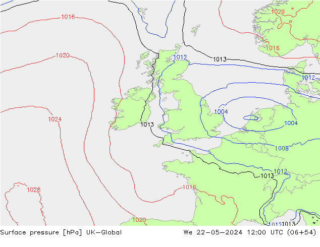 pressão do solo UK-Global Qua 22.05.2024 12 UTC