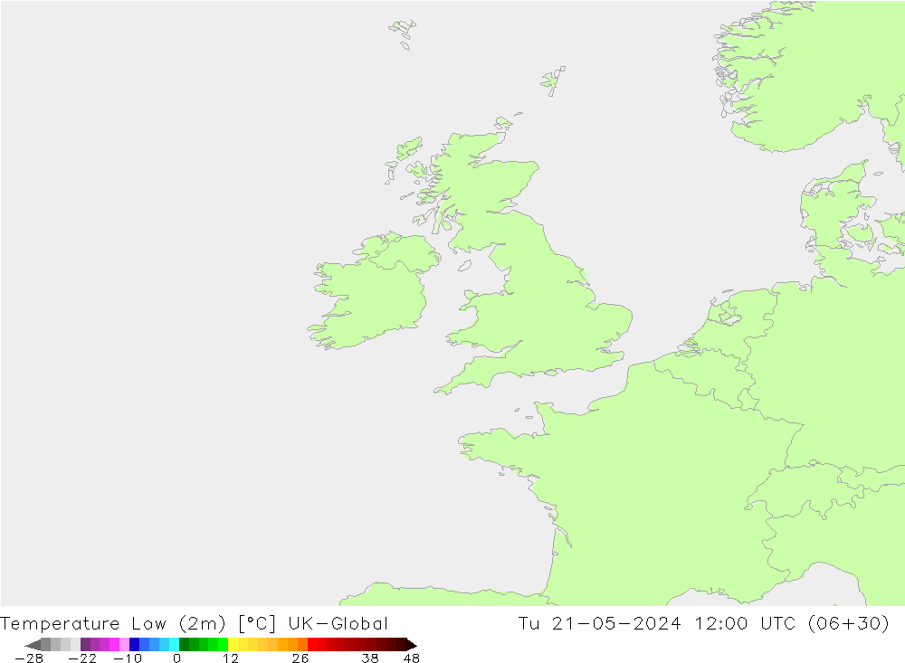 Min.temperatuur (2m) UK-Global di 21.05.2024 12 UTC