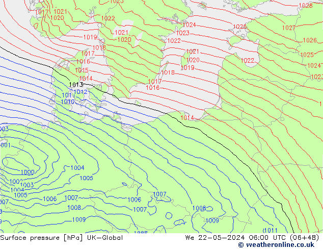 pression de l'air UK-Global mer 22.05.2024 06 UTC