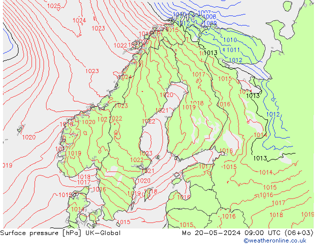 Surface pressure UK-Global Mo 20.05.2024 09 UTC